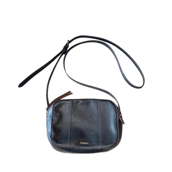Fossil Gemma‎ Black Brown Trim Pebbled Leather Crossbody Camera Bag - Picture 1 of 9